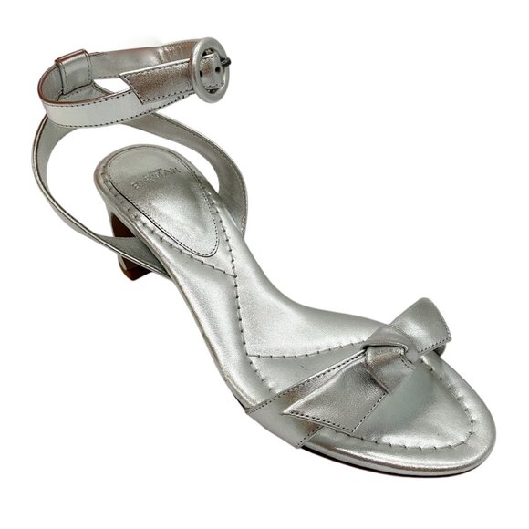 Alexandre Birman Silver Metallic Clarita Flare 75 Leather Knot Sandals